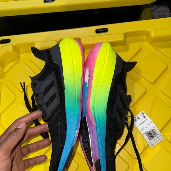 Adidas Black with Rainbow Sole Sneakers
